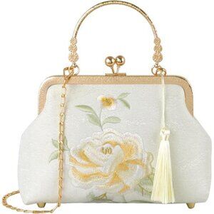 Embroidered Peony Flower Clutch Purse Chinese Style Evening Crossbody Bag
